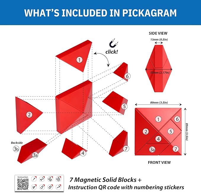 Pickagram Tangram 3D Magnetic Puzzle for Kids (8-12), Adults & Seniors | STEM Certified Fidget Puzzle - Magnetic Pattern Blocks for Cognitive Development, Creativity & Focus - Panda