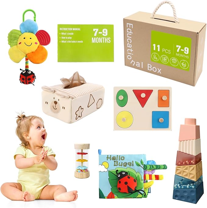 vocheer Stacking Toys for Babies 6-12 Months, 6 in 1 Montessori Toys 7-9 Months Brain Development, Infant Tummy Time Sensory Toy, Early Education Babies Toy Kit Gift