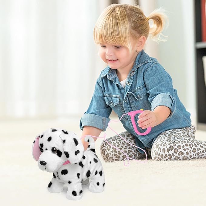 YH YUHUNG Interactive Dalmatian Walking Dog Toy with Leash Remote Dog Toy for Kids, Plush Puppy That Walks, Barks & Wags, Electrnoic Pets Soft Interactive Stuffed Animal, Battery Powered Puppy, 3+