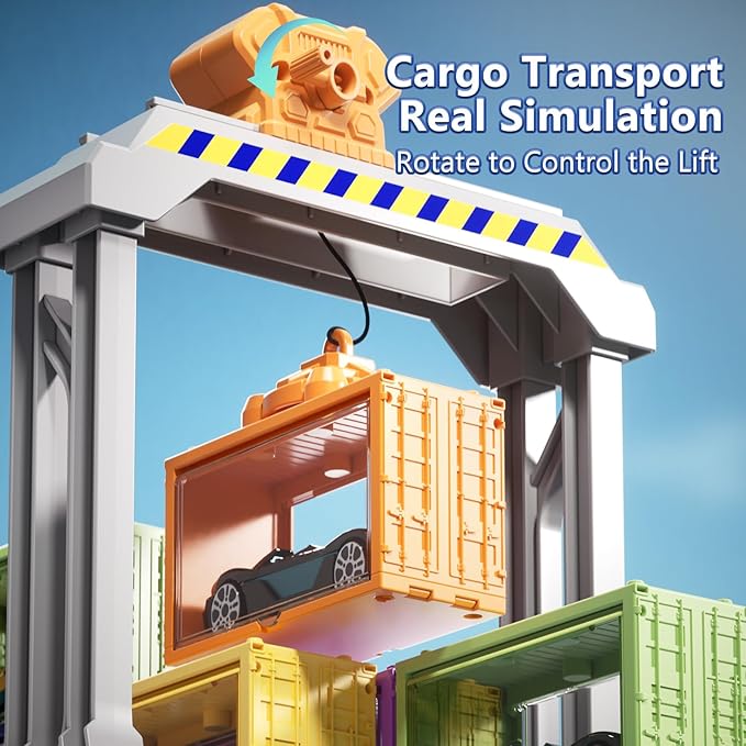 Toy Boat & Gantry Crane for Kids, Cruise Ship with 18 Mini Race Cars and 6 Containers, Cargo Ship Toy with Sounds and Lights, Boats Age 3 4 5 6 7 8 for Boys Girls Birthday Present