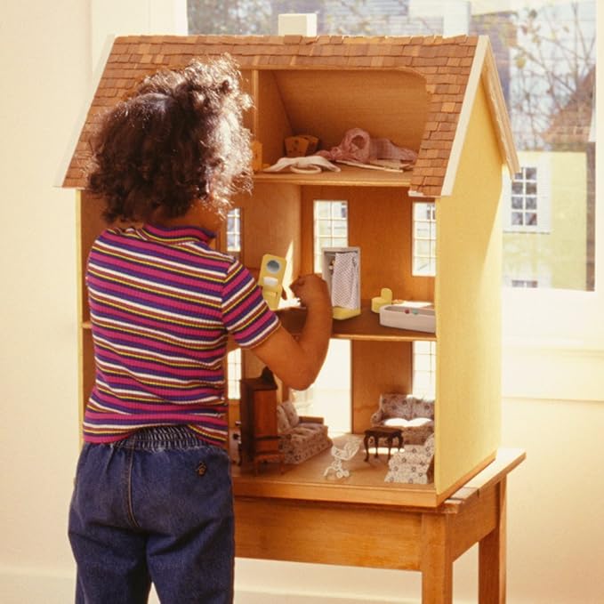 Wooden Dollhouse Furniture|Made of Safe Wood and Bright Water-Based Paint|Compatible with Most Doll Houses|Bathroom