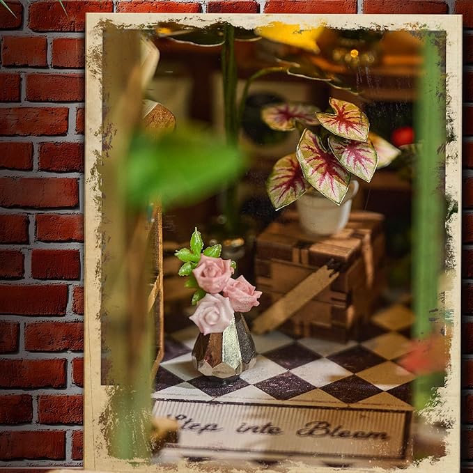 DIY Miniature House Kit,Flower Shop Miniature Dollhouse Kit with LED & Furniture,Mini Diorama House Building Kit for Adults Beginners,Tiny House Mini Model Kit 3D Wooden Crafts,Bookshelf Decor Gifts
