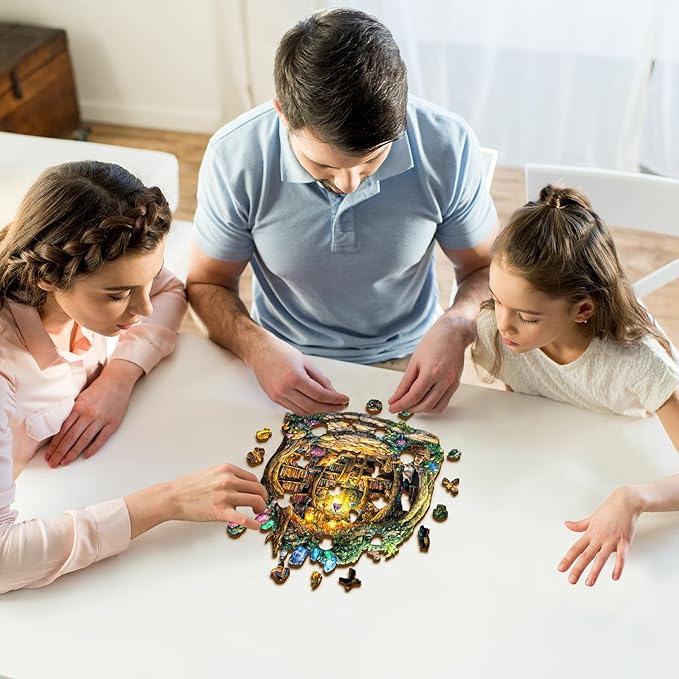 Wooden Puzzle for Adults,Unique Shape Advanced Forest Mushroom House Wooden Jigsaw Puzzle, Gifts for Craft Lovers & Friends, Home Decor.（11.4 * 11.3in 195pcs）