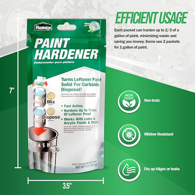 Homax Waste Away Paint Hardener, 12 Packs, 3.5oz - Fast Acting Solidifier for Disposal - Drying Powder for Acrylic & Latex With 25 Pcs. of 14 Inch Wooden Stir Sticks