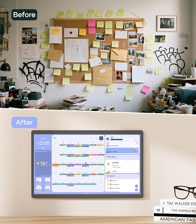 Cozyla Mate Digital Calendar+ 2: 24 Inch Wall Touch Screen Chore Chart Customize Dashboard Smart Electronic Calendar for Family Schedules Meal Planner Supports All Google Play Apps Wall Mount Black
