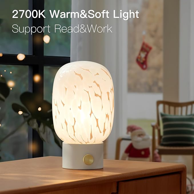 ONEWISH Table Lamp for Bedroom Nightstand,Bedside Lamp Translucent Glass Stepless Dimmable,Vintage Glass Lamp Murano Aesthetic Home Decor with Bulb for Living Room Kitchen Mother's Day