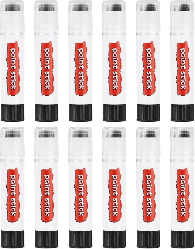 PATIKIL Tempera Paint Sticks, 12 Pcs Solid Tempera Paints Sticks Washable Bulk Markers Pen Quick Drying for Artists Beginners Art Supplies, Black