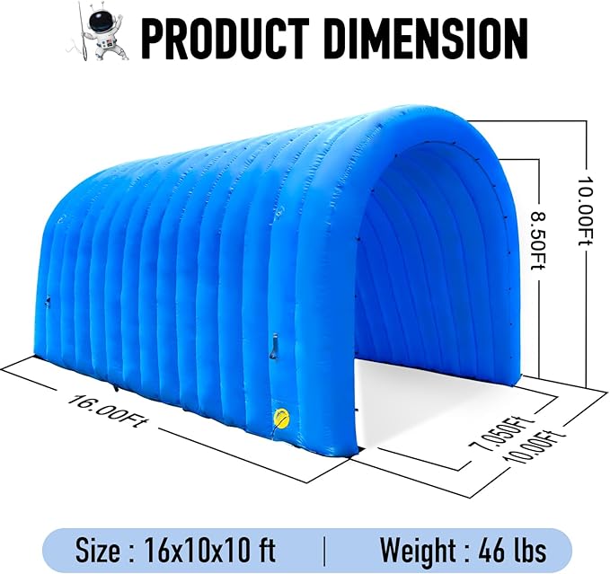 Inflatable Sports Tunnel Entrance with Built-in Blower – Advertising & Event Archway for Exhibitions, Shops, Supermarkets & Schools (Blue, 16x10x10Ft)