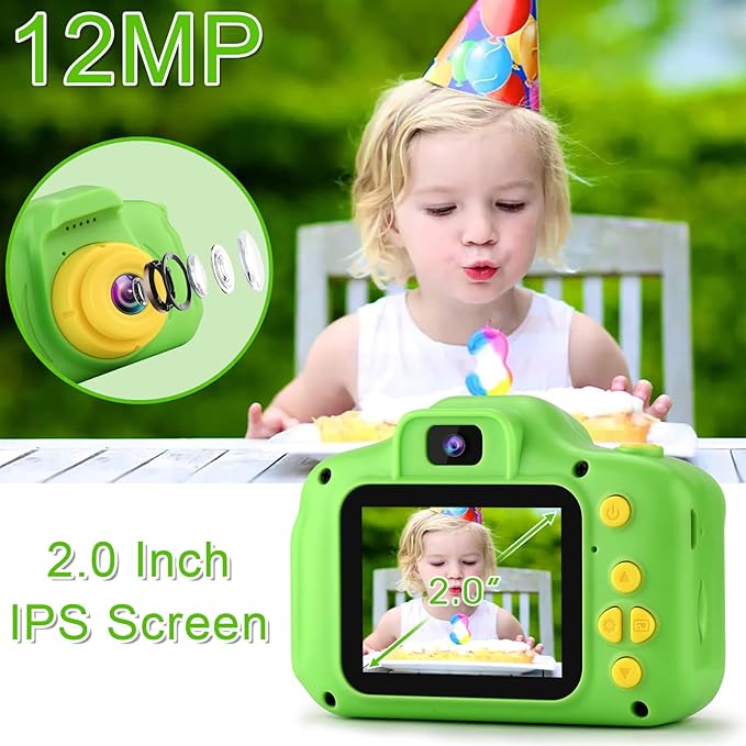 GKTZ Toys for Girls Age 3-8, Kids Camera Digital Video Toddler Camera Children Camcorder Birthday Gifts for 3 4 5 6 7 8 Year Old Girls with 32GB SD Card (Green)