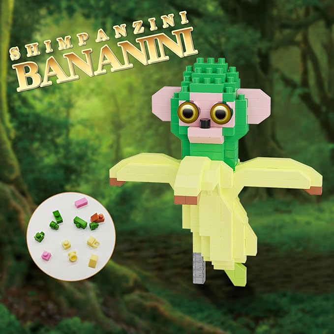 Italian Brainrot Action Figure Building Kit, Brainrot Toys, Creative STEM Construction Blocks, Collectible Desk Decor Gift for Adults & Teens 14+(SHIMPANZINI BANANINI)