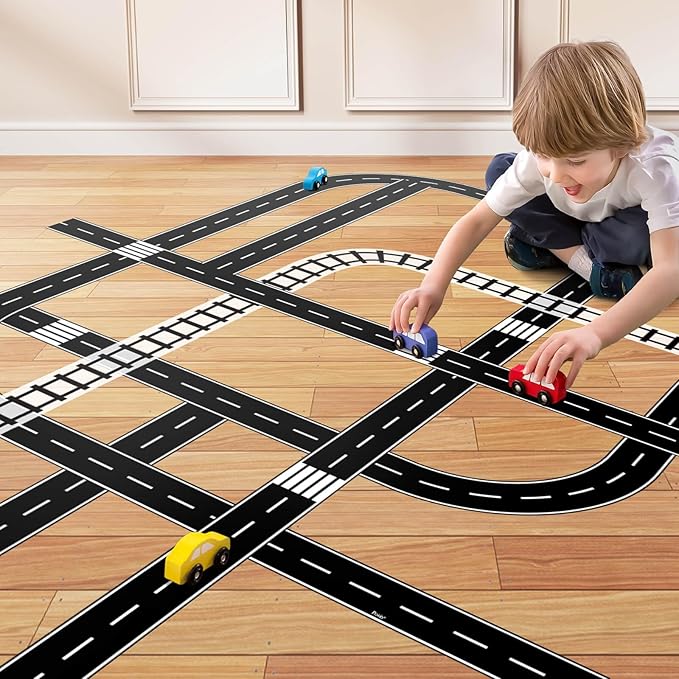 Piokio 2 Rolls of Black Road Track Tape, Race Cars Decorations for Kids Birthday Party, 33" x 2.4" Each Roll
