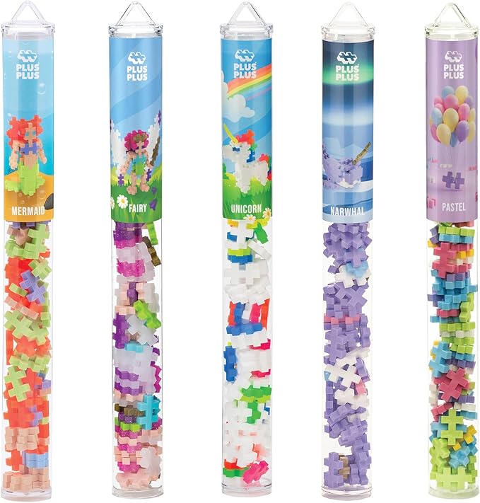 PLUS PLUS Building Block Playset Kit, Themed Figures 3D Puzzle, Fun Stem Toys for Kids, 350 Mini Interlocking Pieces - 5 Tube Bundle, Fantasy