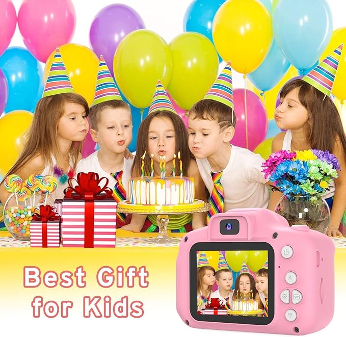 PROGRACE Digital Camera for Kids, 40MP FHD 1080P Toddler Camera with 4-16X Zoom and Anti-Shake, IPS HD Screen, Birthday Toys for Girls and Boys Ages 3-12 - Pink