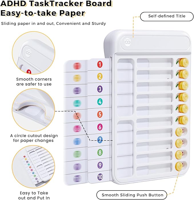 Magnetic Chore Chart for Kids, ADHD Tools for Kids to Do List Checklist Task Board Routine Chart Planning Board for Fridge with 10 Sliders and Magnetic Marker - White