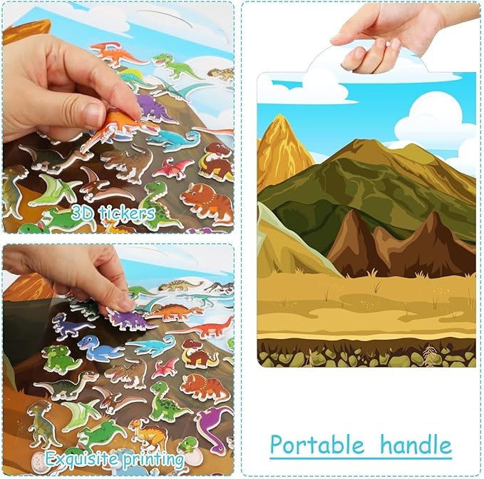 3D Dinosaurs Puffy Sticker Play Set Gifts Sticker Book Dinosaurs Window Gel Clings Decals Home Airplane Classroom Nursery Dinosaurs Party Supplies Decorations Removable 100 Reusable Puffy Stickers