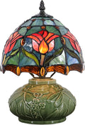 Small Tiffany Lamp Mushroom Table Lamp, Mini Stained Glass Desk Light Memory Sympathy Ceramic lamp 8X11 Inch (Tulip Style)