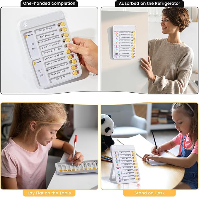 Magnetic Chore Chart for Kids, ADHD Tools for Kids to Do List Checklist Task Board Routine Chart Planning Board for Fridge with 10 Sliders and Magnetic Marker - White