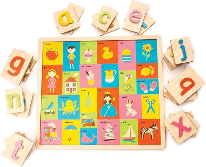 Tender Leaf Toys Wooden Alphabet Pictures - Colorful Animals Display, Engaging Preschoolers, Language Building Tool, 18m+