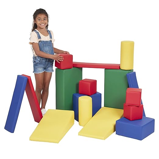 ECR4Kids SoftZone Soft Builder Blocks, Foam Shapes, Assorted, 16-Piece