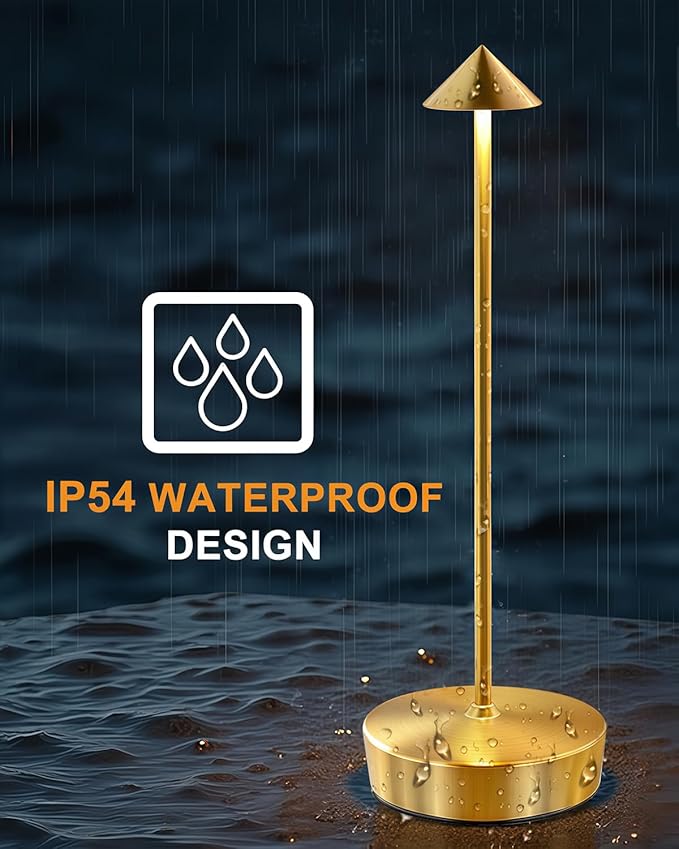 2 Packs Gold Cordless Rechargeable Table Lamp 7200mAh Portable Touch Control Led Waterproof Golden Table Lamp for Bedroom Reading