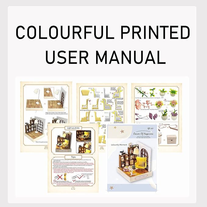 CUTEROOM DIY Doll House Miniature Furniture Wooden House Kit with Dust Cover & LED Light and Accessories-Leisure Moment