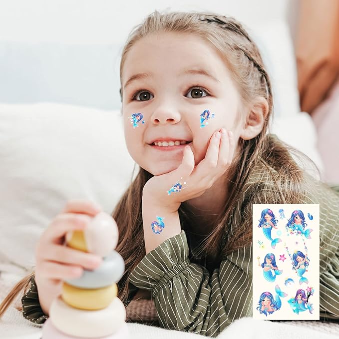 Waterproof Temporary Tattoos For Kids - 260 Pieces | Unicorns & Mermaids | Temporary Tattoo Sheets for Girls | Party Favor for Goody Bags | Non-toxic、Skin-Safe*、Cosmetic-Grade