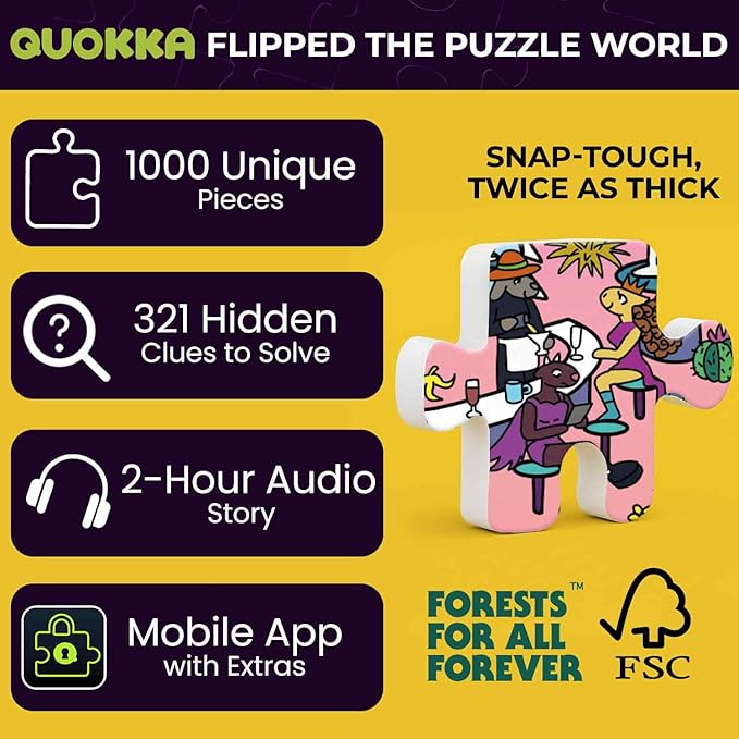 QUOKKA 1000 Piece Puzzle for Adults and Teens – Desert Whirl Adult Jigsaw Puzzles with Hidden Secrets & Audio Story – Detailed Visual Puzzle Game for Focus & Relaxation with Twist – FSC Certified Gift