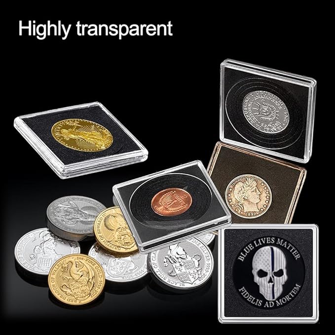 Coin Capsule Coin Snap Holder 2 x 2 Inch Half Dollar Coin Holder, Coin Cases for Collectors Coin Sleeves Collectors for Coin Collection Supplies (Black Foam Gasket, 40)