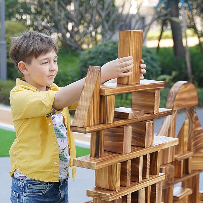 Mega Outdoor Carbonized Wooden Building Blocks Set 54 pcs for Kids Toddlers 3-12, Giant Carbonized Outside Wooden Blocks Playset for Kindergarten Yard, Jumbo Blocks (Giant Set 3#: 46.9 lbs(21.3kg)