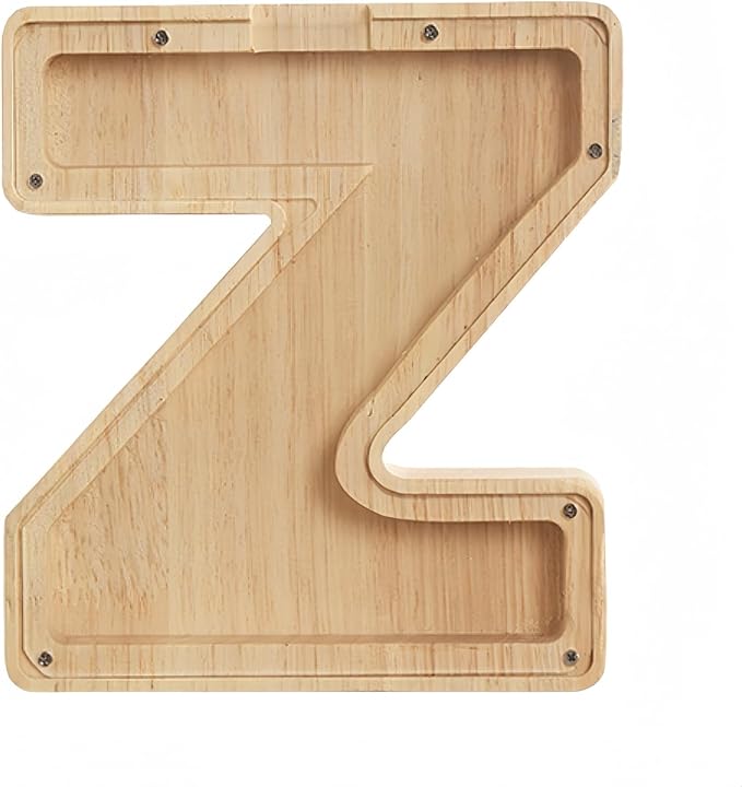 Wooden Alphabet Piggy Bank Clear Acrylic Panel Coin Savings Box Personalized Money Bank for Kids Boys Girls Adults, Birthday Home Décor(Z)