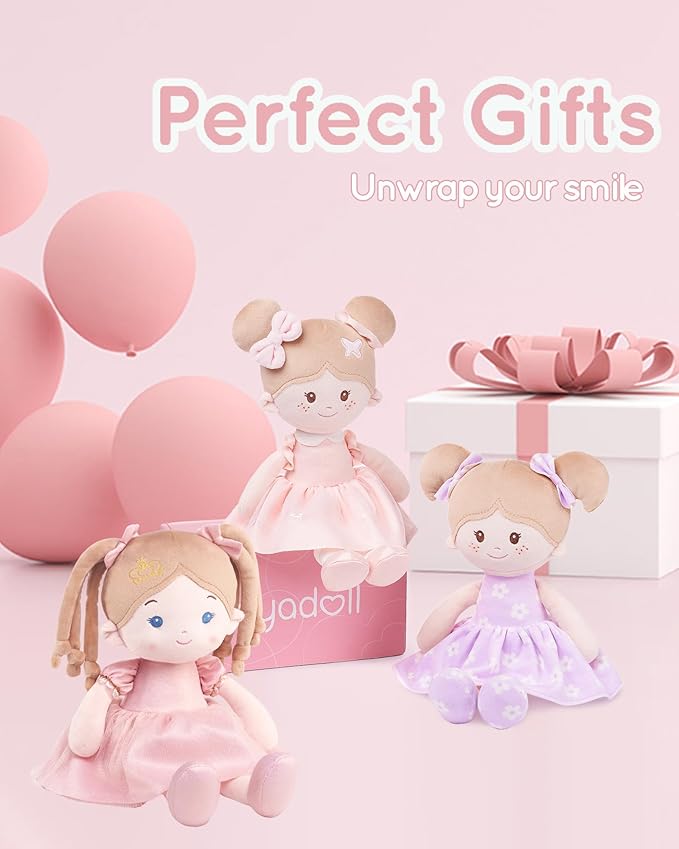 LeyaDoll Soft Baby Doll Toys (16''), My First Baby Rag Doll for 1 Year-Old Girl Birthday Gift, Christmas Plush Toys Gift for Toddler Kids Infants-Princess-Coral
