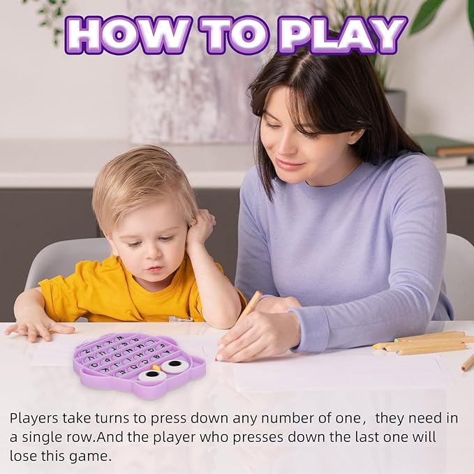 Fidget Toys for Kids, Owl Shaped Silicone Squeeze Sensory Toys, Alphabet Bubble Stress Anxiety Relief Relax Tools for Kids Adults School Classroom Gift Party Favors (Purple)