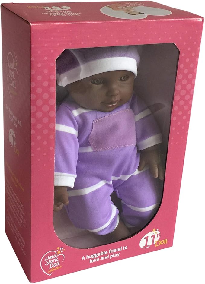 The New York Doll Collection 11 inch Soft Body Baby Doll in Gift Box - 11" Doll Toy for Kids, Boys, Girls and Toddlers - Baby Doll Pacifier Accessory Included (African American)