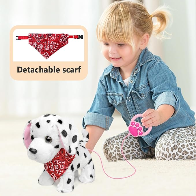 YH YUHUNG Interactive Dalmatian Walking Dog Toy with Leash Remote Dog Toy for Kids, Plush Puppy That Walks, Barks & Wags, Electrnoic Pets Soft Interactive Stuffed Animal, Battery Powered Puppy, 3+