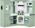Best Choice Products Pretend Play Corner Kitchen, Ultimate Interactive Wooden Kids Playset w/Lights & Sounds, Ice Maker, Hood - Sage
