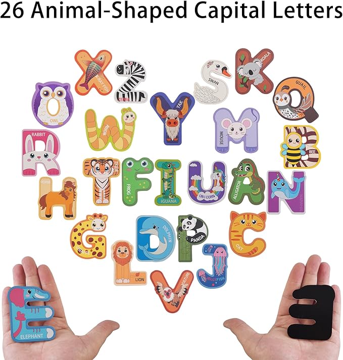 Large Wooden Magnet Alphabet Letters for Kids - Cute Animal Magnetic Letters for Fridge Magnetic ABC for Classroom Kids Gift Preschool 3 4 5 Years Old