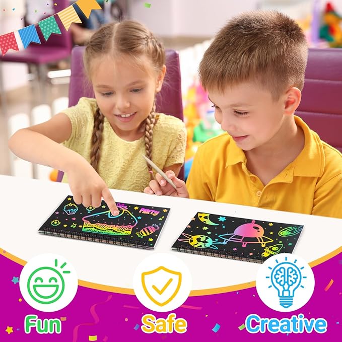 Party Favors for Kids 4-8-12: 36 Pack Scratch Rainbow Art Notebook, Colorful Crafts Goodie Bags Kit, Bulk Gifts for Valentines Easter Basket Stuffers Birthday Girl Boy Children Classroom Prizes