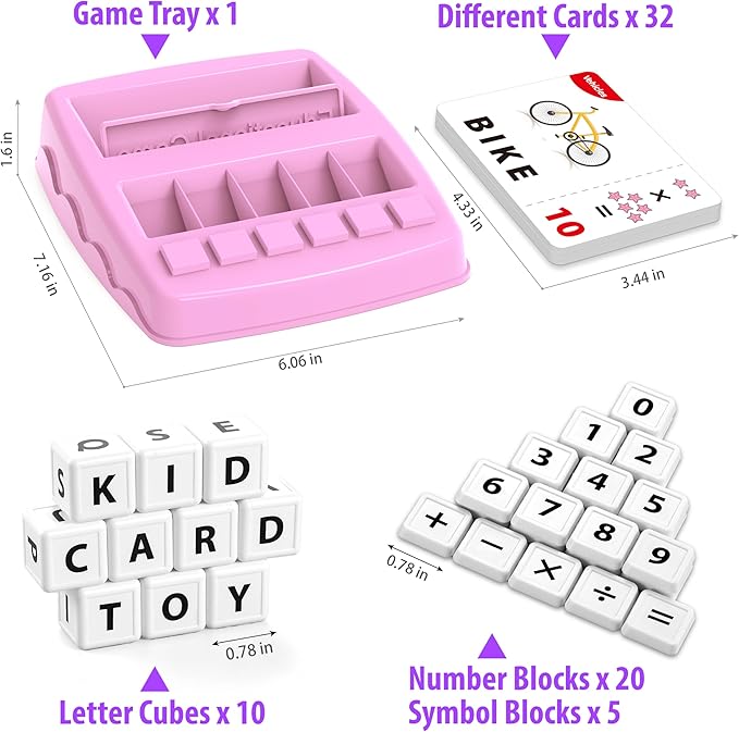 Matching Letter Games,Learning Educational Toys 2 in 1, Numerical Equality Games,Alphabet Spelling Reading Flash Cards,Early Education Gift Toys for 3,4,5,6,7 Year Olds (Pink)