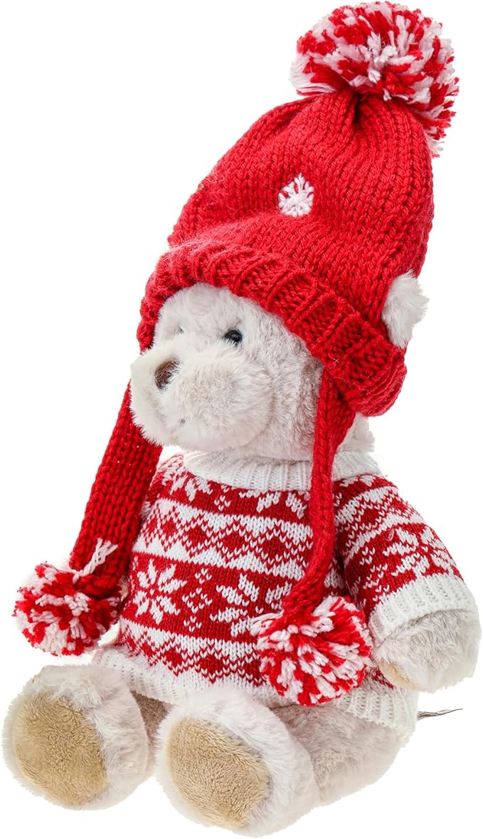 Dilly dudu Christmas Teddy Bear Stuffed Animal Plush Soft Toys Cuddly Dolls Best Gifts 10-Inch (Brown)