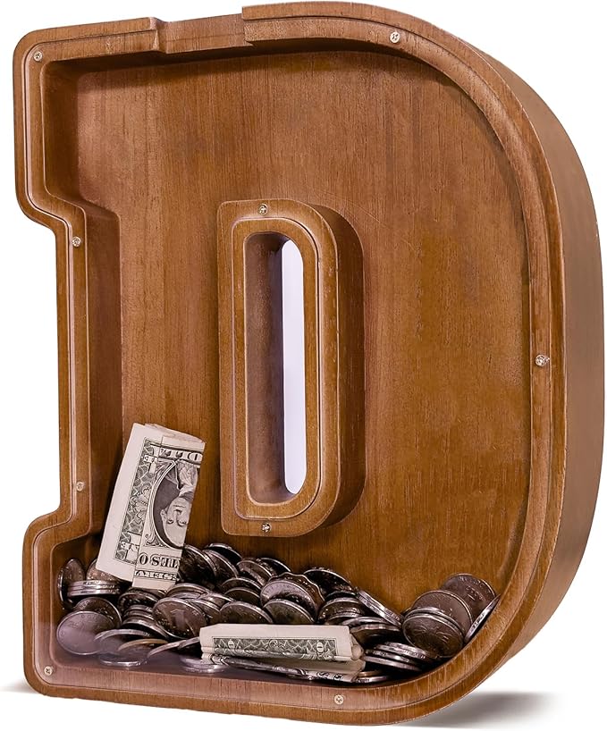 Wooden Letter Piggy Bank for Kids Larger Letter Piggy Bank for Boys and Girls Personalized Piggy Bank Initial Coin Bank Wood Kids Money Bank for Birthday and Festival