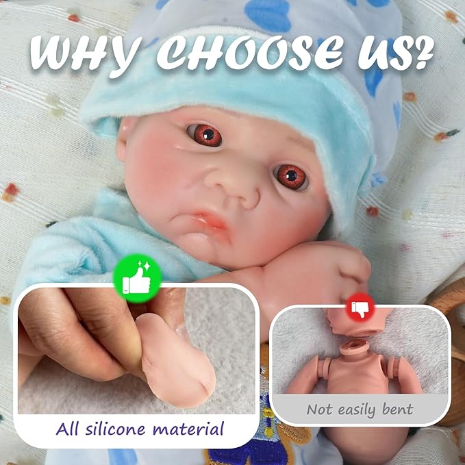 Reborn Baby Dolls Silicone Full Body 15.4in Weighted Real Life Open-Eyes Boy Dolls Lifelike Newborn Baby Soft Body Flexible Limbs Not Vinyl
