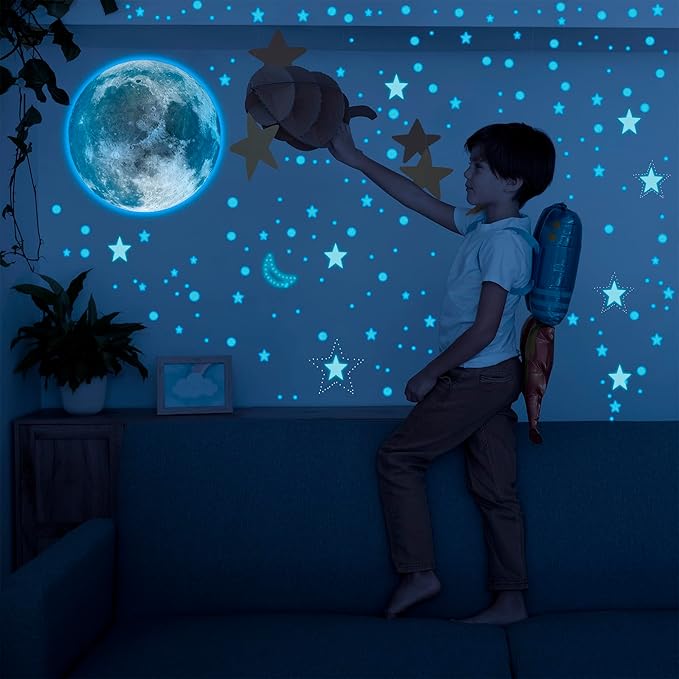 Glow in The Dark Stars and Moon for Ceiling, 951 PCS Wall Stickers for Girls Room Baby Nursery Birthday Christmas Gift for Boys（Blue）