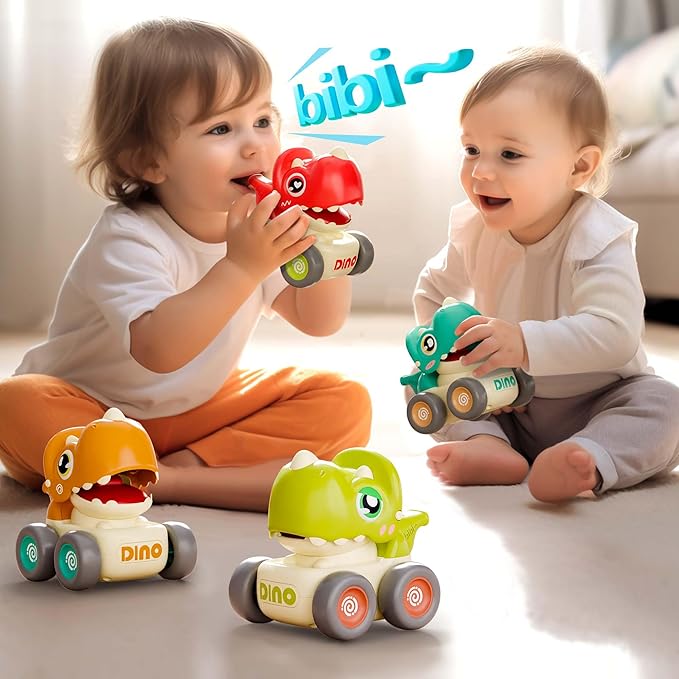 iPlay, iLearn Dinosaur Press Go Car Toys for Toddlers 1-3, Baby Dino Racing Cars, Infant Play Whistle Vehicle Set, Push Go Friction Car for 6-9-12-18 Month, 1-2 Years Old Boys 1st Birthday Gift - Dino