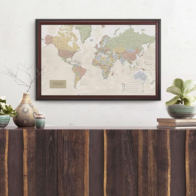 Map Your Travels Deluxe Push Pin World Map | Premium Wood Frame | Personalized Gift Map | Handmade in Minnesota | 33" x 21"