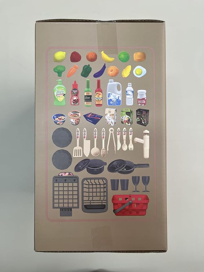 Pretend Play Kitchen Toy Set Folding Role Play Toy with 45pcs Realistic Food Fruits Vegetables Pans Cooking Utensils Basket Sink etc Portable Educational Indoor Outdoor Toys for Kids Ages 3