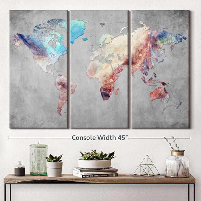 ElephantStock Artistic Touch World Map Multi Piece Canvas - 3 Panel Wall Decor - Map of the World Art - Canvas for the Office and Home - 45" X 28"