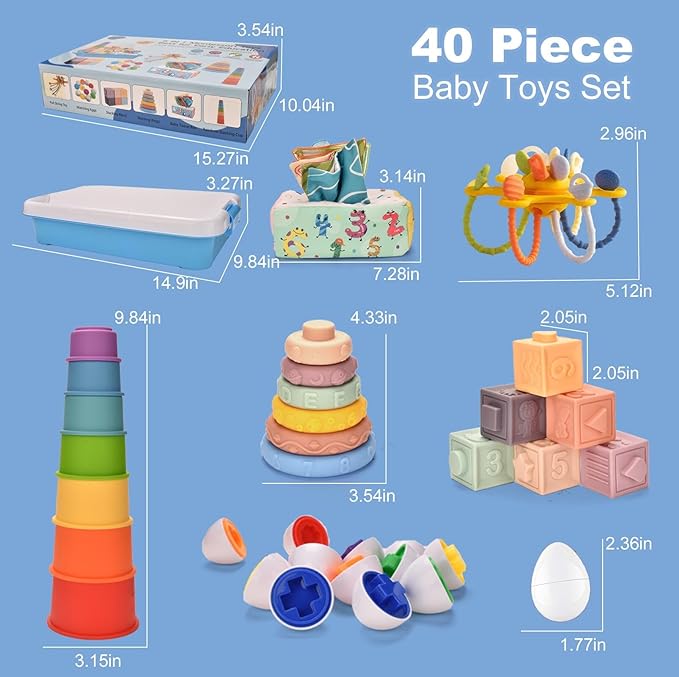 Montessori Toys for Baby 6 Month Old,Baby Toys 6-9-12 Months,6 in 1 Montessori Sensory Toys for 1 Year Old,Stacking Blocks,Tissue Box Toys for Toddlers Birthday Halloween