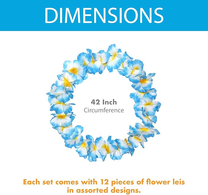 Millennial Essentials 12 Pack Thickened Hawaiian Leis Floral Necklace for Hula Dance Luau Party, Party Favors Celebrations and Decorations