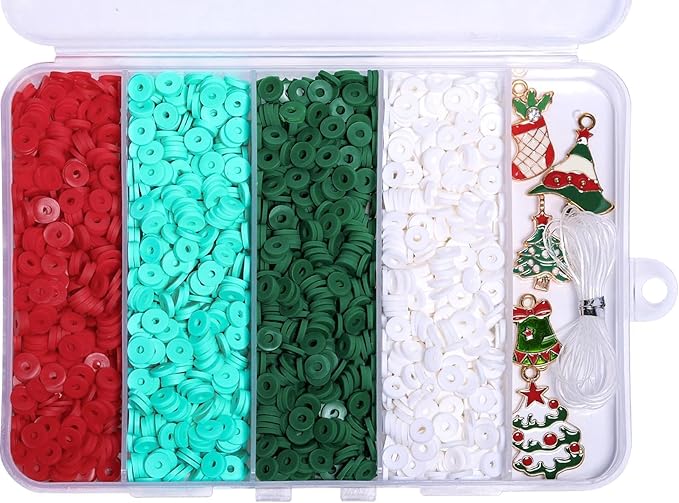 Christmas Bracelet Making Kit, 3500Pcs Clay Beads with Elastic String & 5 Random Charms, Christmas Gifts for Teens.