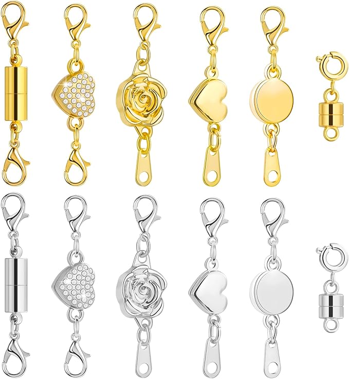 Paxcoo 12Pcs Magnetic Necklace Clasps and Closures, Locking Magnetic Jewelry Clasps, Magnetic Necklace Extender, Necklace Clasp Helper for Necklaces, Bracelets and Jewelry